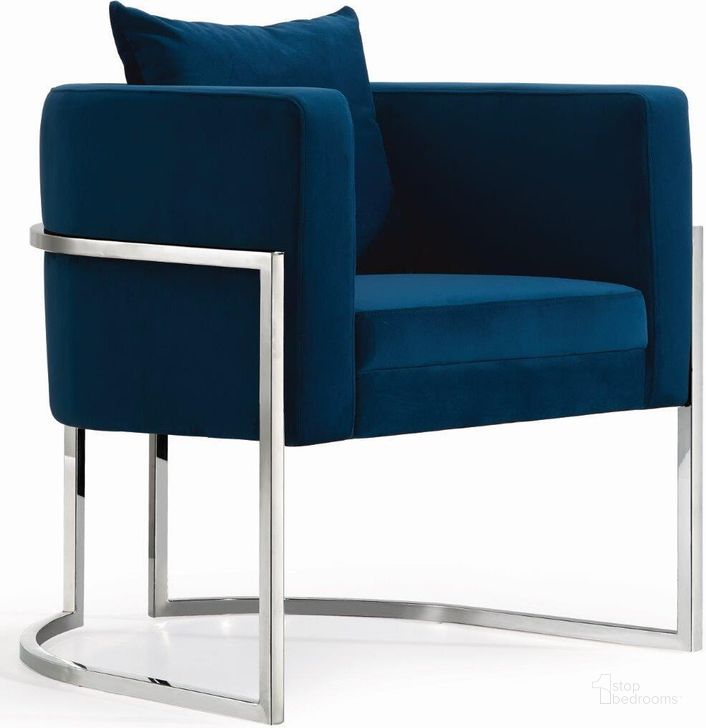 The appearance of Meridian 524Navy Pippa Series Armchair Fabric Wood and Metal Frame Accent Chair designed by Meridian in the modern / contemporary interior design. This navy velvet piece of furniture  was selected by 1StopBedrooms from Pippa Collection to add a touch of cosiness and style into your home. Sku: 524Navy. Material: Wood. Product Type: Accent Chair. Image1