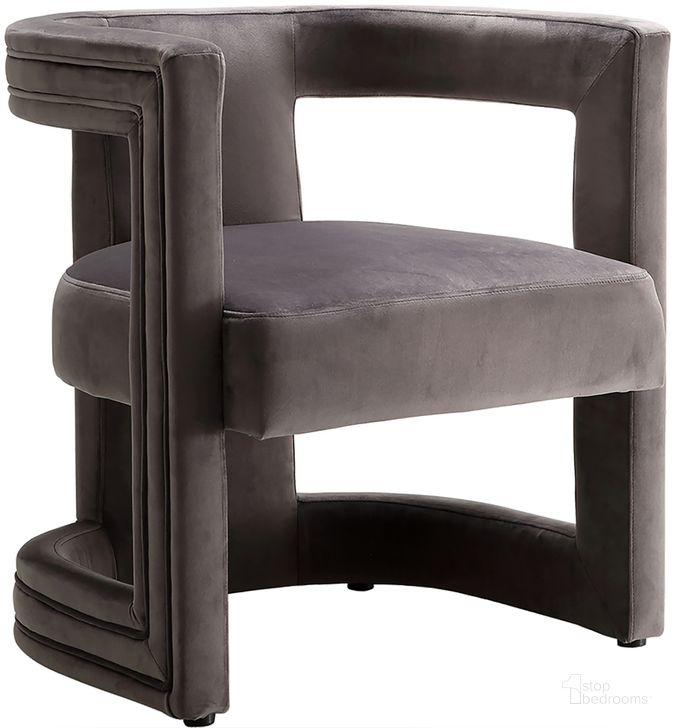 The appearance of Meridian Eva Series Armchair Velvet Accent Chair designed by Meridian in the modern / contemporary interior design. This grey velvet piece of furniture  was selected by 1StopBedrooms from Blair Collection to add a touch of cosiness and style into your home. Sku: 530Grey. Product Type: Accent Chair. Material: Velvet. Image1