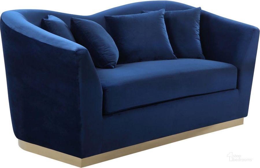 The appearance of Meridian 617NavyL Arabella Series Velvet Stationary Loveseat designed by Meridian in the modern / contemporary interior design. This navy velvet piece of furniture  was selected by 1StopBedrooms from Arabella Collection to add a touch of cosiness and style into your home. Sku: 617Navy-L. Product Type: Loveseat. Material: Velvet. Image1