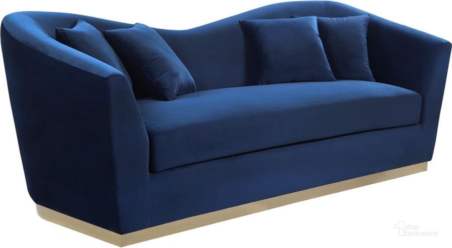The appearance of Meridian 617NavyS Arabella Series Stationary Velvet Sofa designed by Meridian in the modern / contemporary interior design. This navy velvet piece of furniture  was selected by 1StopBedrooms from Arabella Collection to add a touch of cosiness and style into your home. Sku: 617Navy-S. Product Type: Sofa. Material: Velvet. Image1