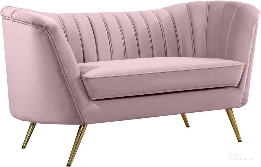 The appearance of Meridian Margo Series Velvet Stationary Loveseat designed by Meridian in the modern / contemporary interior design. This pink velvet piece of furniture  was selected by 1StopBedrooms from Margo Collection to add a touch of cosiness and style into your home. Sku: 622Pink-L. Product Type: Loveseat. Material: Velvet. Image1