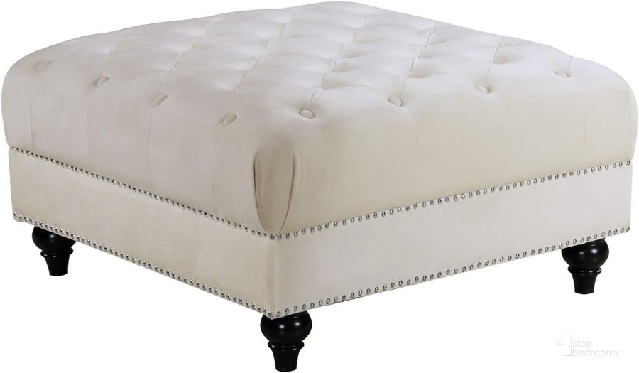 The appearance of Meridian 667CreamOtt Sabrina Series Contemporary Velvet Wood Frame Ottoman designed by Meridian in the modern / contemporary interior design. This cream velvet piece of furniture  was selected by 1StopBedrooms from Sabrina Collection to add a touch of cosiness and style into your home. Sku: 667Cream-Ott. Material: Wood. Product Type: Ottoman. Image1