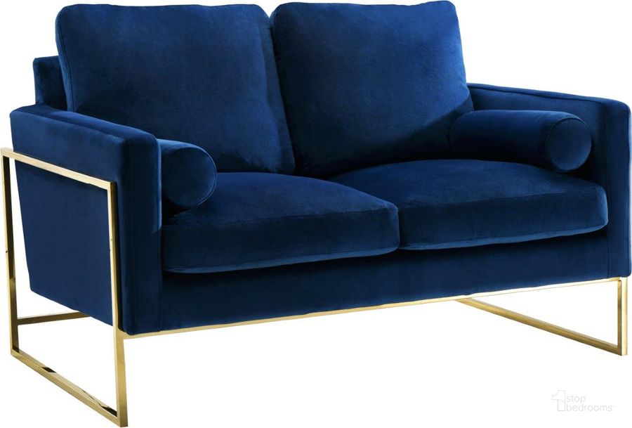 The appearance of Meridian 678NavyL Mila Series Velvet Stationary with Metal Frame Loveseat designed by Meridian in the modern / contemporary interior design. This navy velvet piece of furniture  was selected by 1StopBedrooms from Mila Collection to add a touch of cosiness and style into your home. Sku: 678Navy-L. Material: Metal. Product Type: Loveseat. Image1