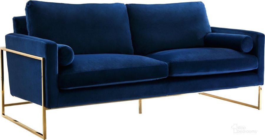 The appearance of Meridian 678NavyS Mila Series Stationary Velvet Sofa designed by Meridian in the modern / contemporary interior design. This navy velvet piece of furniture  was selected by 1StopBedrooms from Mila Collection to add a touch of cosiness and style into your home. Sku: 678Navy-S. Material: Metal. Product Type: Sofa. Image1