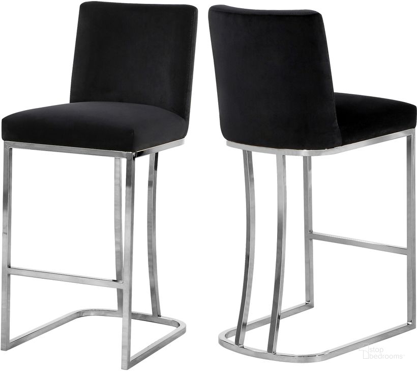The appearance of Meridian 708BLACKC Heidi Series Residential Velvet Upholstered Bar Stool designed by Meridian in the modern / contemporary interior design. This black velvet piece of furniture  was selected by 1StopBedrooms from Heidi Collection to add a touch of cosiness and style into your home. Sku: 708Black-C. Material: Metal. Product Type: Barstool. Image1