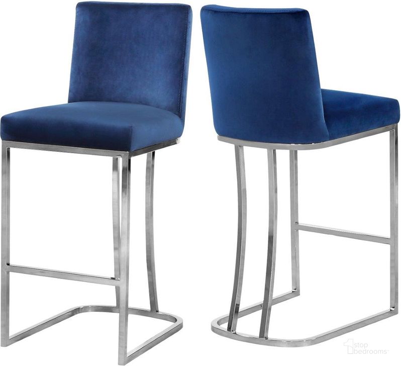 The appearance of Meridian 708NAVYC Heidi Series Residential Velvet Upholstered Bar Stool designed by Meridian in the modern / contemporary interior design. This navy velvet piece of furniture  was selected by 1StopBedrooms from Heidi Collection to add a touch of cosiness and style into your home. Sku: 708Navy-C. Material: Metal. Product Type: Barstool. Image1