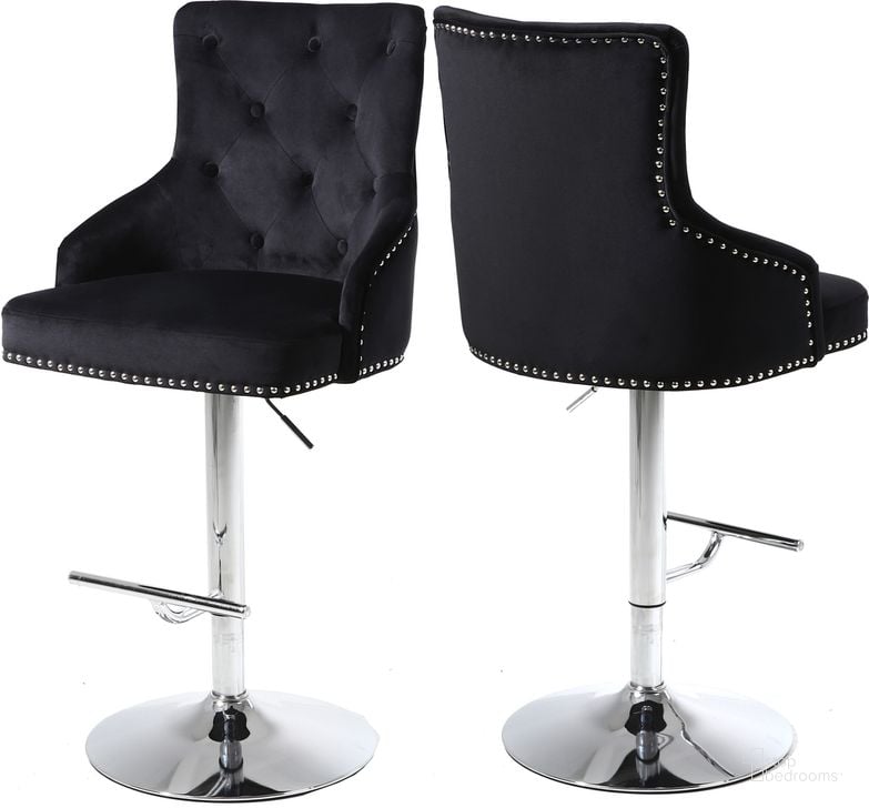 The appearance of Meridian 709BLACK Claude Series Residential Velvet Upholstered Bar Stool designed by Meridian in the modern / contemporary interior design. This black velvet piece of furniture  was selected by 1StopBedrooms from Claude Collection to add a touch of cosiness and style into your home. Sku: 709Black. Material: Metal. Product Type: Barstool. Image1