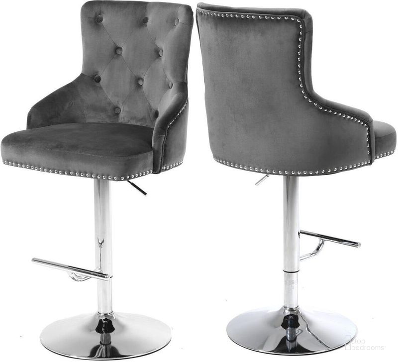 The appearance of Meridian 709GREY Claude Series Residential Velvet Upholstered Bar Stool designed by Meridian in the modern / contemporary interior design. This grey velvet piece of furniture  was selected by 1StopBedrooms from Claude Collection to add a touch of cosiness and style into your home. Sku: 709Grey. Material: Metal. Product Type: Barstool. Image1