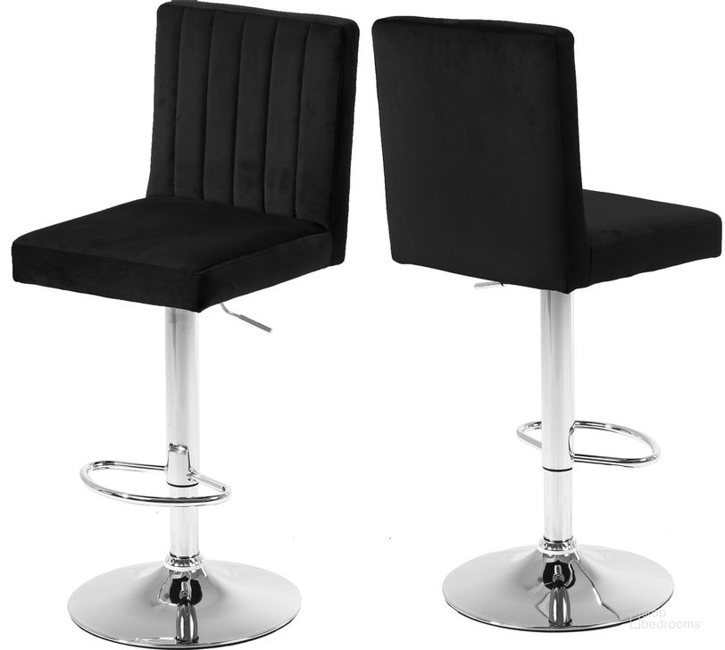 The appearance of Meridian 710BLACK Joel Series Residential Velvet Upholstered Bar Stool Set of 2 designed by Meridian in the modern / contemporary interior design. This black velvet piece of furniture  was selected by 1StopBedrooms from Joel Collection to add a touch of cosiness and style into your home. Sku: 710BLACK. Material: Metal. Product Type: Barstool. Image1