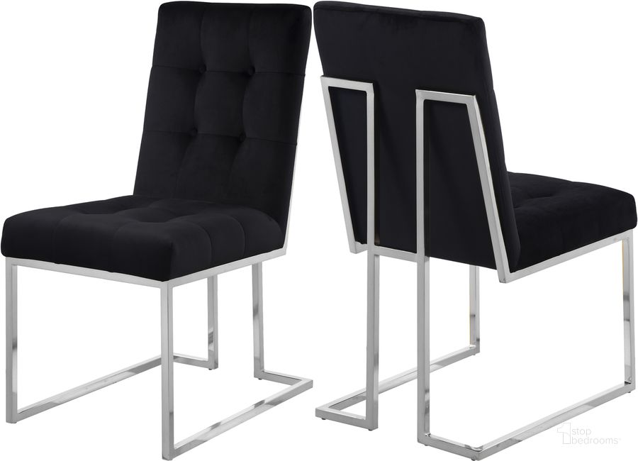 The appearance of Meridian 731BlackC Alexis Series Contemporary Velvet Metal Frame Dining Room Chair Set of 2 designed by Meridian in the modern / contemporary interior design. This black piece of furniture  was selected by 1StopBedrooms from Alexis Collection to add a touch of cosiness and style into your home. Sku: 731Black-C. Material: Metal. Product Type: Dining Chair. Image1