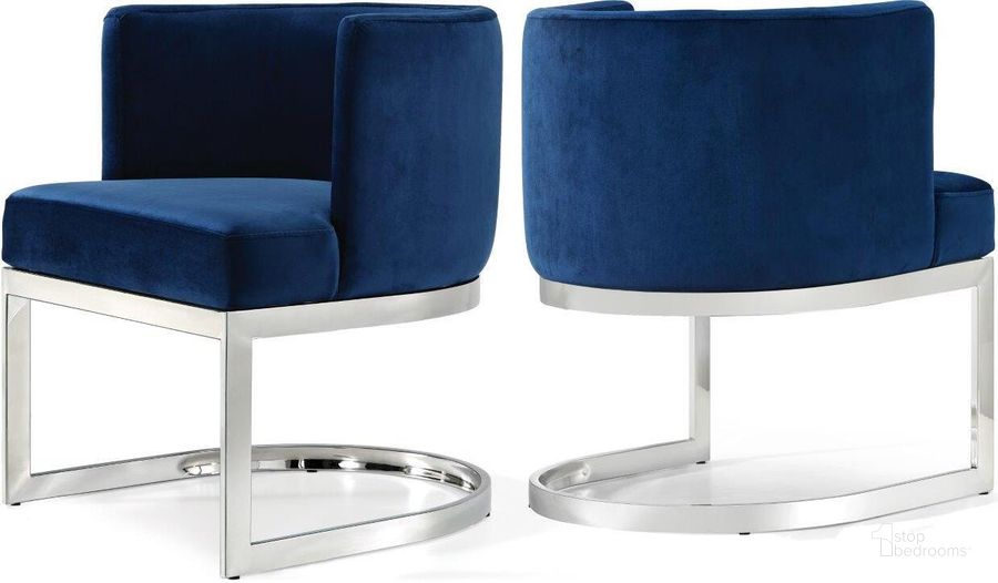 The appearance of Meridian 734NavyC Gianna Series Contemporary Fabric Metal Frame Dining Room Chair designed by Meridian in the modern / contemporary interior design. This navy velvet piece of furniture  was selected by 1StopBedrooms from Gianna Collection to add a touch of cosiness and style into your home. Sku: 734Navy-C. Material: Metal. Product Type: Dining Chair. Image1