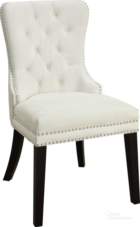 The appearance of Meridian 740CreamC Nikki Series Contemporary Fabric Wood Frame Dining Room Chair designed by Meridian in the modern / contemporary interior design. This cream velvet piece of furniture  was selected by 1StopBedrooms from Nikki Collection to add a touch of cosiness and style into your home. Sku: 740Cream-C. Material: Wood. Product Type: Dining Chair. Image1