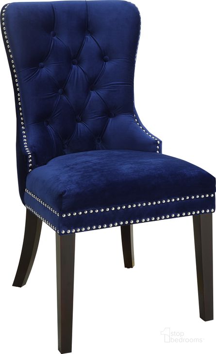 The appearance of Meridian 740NavyC Nikki Series Contemporary Fabric Wood Frame Dining Room Chair designed by Meridian in the modern / contemporary interior design. This navy velvet piece of furniture  was selected by 1StopBedrooms from Nikki Collection to add a touch of cosiness and style into your home. Sku: 740Navy-C. Material: Wood. Product Type: Dining Chair. Image1