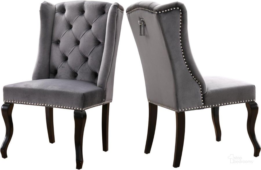 The appearance of Meridian 772GreyC Suri Series Contemporary Velvet Wood Frame Dining Room Chair Set of 2 designed by Meridian in the modern / contemporary interior design. This grey velvet piece of furniture  was selected by 1StopBedrooms from Suri Collection to add a touch of cosiness and style into your home. Sku: 772Grey-C. Material: Wood. Product Type: Dining Chair. Image1
