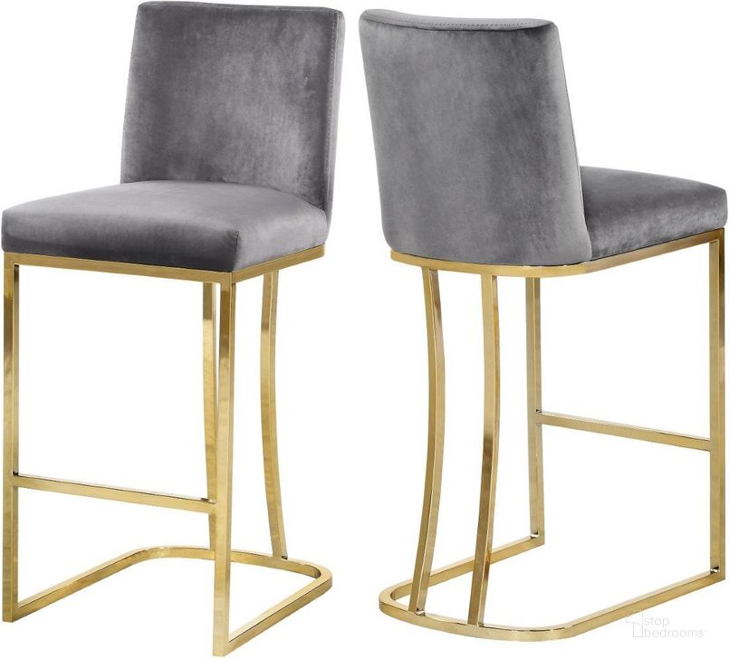The appearance of Meridian 777GreyC Heidi Series Commercial Velvet Upholstered Bar Stool designed by Meridian in the modern / contemporary interior design. This grey velvet piece of furniture  was selected by 1StopBedrooms from Heidi Collection to add a touch of cosiness and style into your home. Sku: 777Grey-C. Material: Metal. Product Type: Barstool. Image1