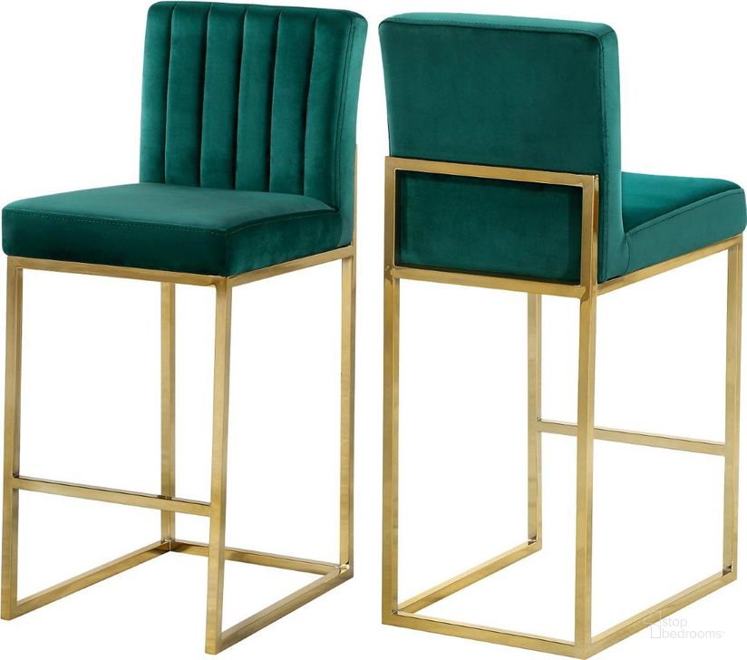 The appearance of Meridian 781GreenC Giselle Series Commercial Velvet Upholstered Bar Stool designed by Meridian in the modern / contemporary interior design. This green velvet piece of furniture  was selected by 1StopBedrooms from Giselle Collection to add a touch of cosiness and style into your home. Sku: 781Green-C. Material: Metal. Product Type: Barstool. Image1