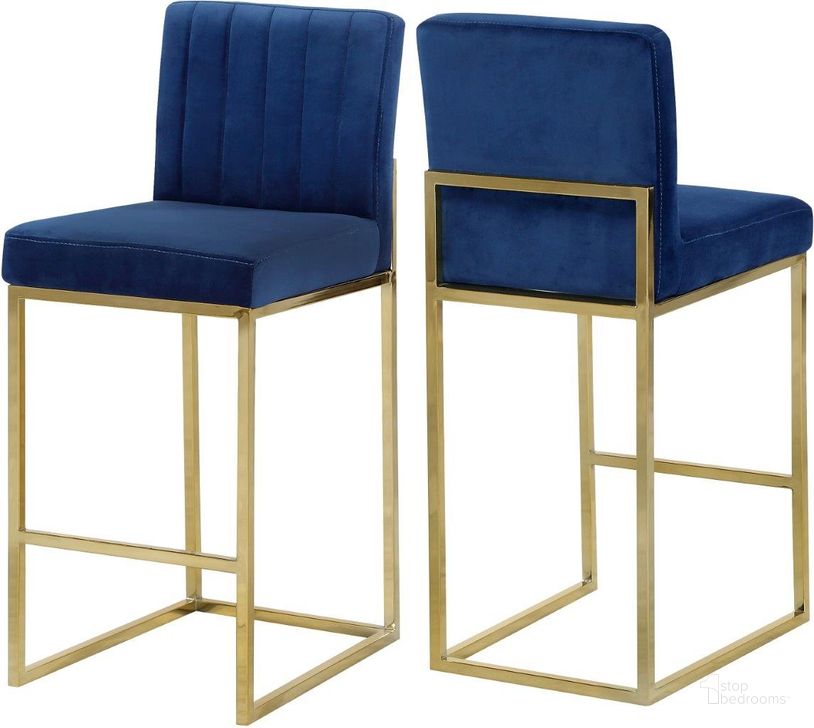 The appearance of Meridian 781NavyC Giselle Series Commercial Velvet Upholstered Bar Stool designed by Meridian in the modern / contemporary interior design. This navy velvet piece of furniture  was selected by 1StopBedrooms from Giselle Collection to add a touch of cosiness and style into your home. Sku: 781Navy-C. Material: Metal. Product Type: Barstool. Image1