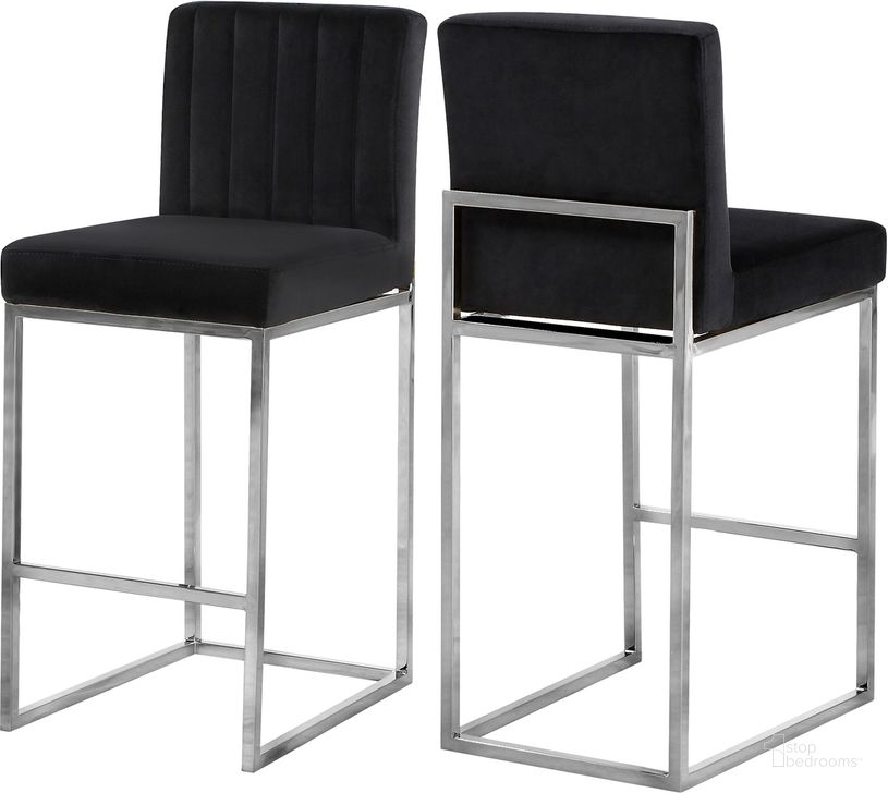 The appearance of Meridian 782BlackC Giselle Series Commercial Velvet Upholstered Bar Stool designed by Meridian in the modern / contemporary interior design. This black velvet piece of furniture  was selected by 1StopBedrooms from Giselle Collection to add a touch of cosiness and style into your home. Sku: 782Black-C. Material: Metal. Product Type: Barstool. Image1