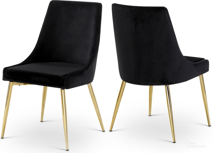 The appearance of Meridian 783BlackC Karina Series Contemporary Velvet Metal Frame Dining Room Chair Set of 2 designed by Meridian in the modern / contemporary interior design. This black velvet piece of furniture  was selected by 1StopBedrooms from Karina Collection to add a touch of cosiness and style into your home. Sku: 783Black-C. Material: Metal. Product Type: Dining Chair. Image1