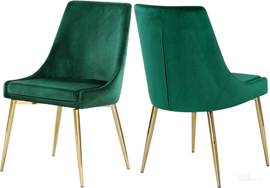 The appearance of Meridian 783GreenC Karina Series Contemporary Velvet Metal Frame Dining Room Chair Set of 2 designed by Meridian in the modern / contemporary interior design. This green velvet piece of furniture  was selected by 1StopBedrooms from Karina Collection to add a touch of cosiness and style into your home. Sku: 783Green-C. Material: Metal. Product Type: Dining Chair. Image1