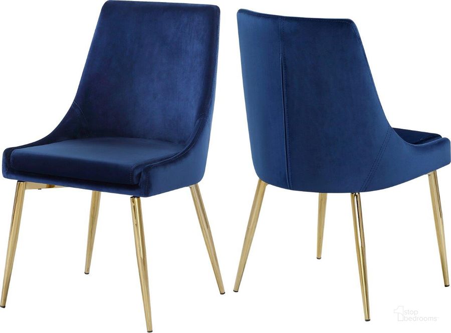 The appearance of Meridian 783NavyC Karina Series Contemporary Velvet Metal Frame Dining Room Chair Set of 2 designed by Meridian in the modern / contemporary interior design. This navy velvet piece of furniture  was selected by 1StopBedrooms from Karina Collection to add a touch of cosiness and style into your home. Sku: 783Navy-C. Material: Metal. Product Type: Dining Chair. Image1