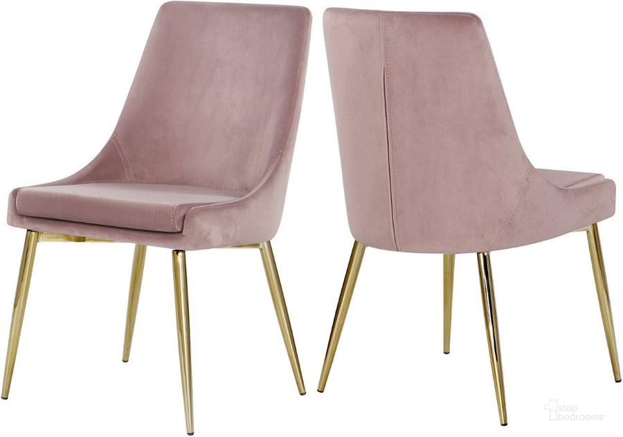 The appearance of Meridian 783PinkC Karina Series Contemporary Velvet Metal Frame Dining Room Chair Set of 2 designed by Meridian in the modern / contemporary interior design. This pink velvet piece of furniture  was selected by 1StopBedrooms from Karina Collection to add a touch of cosiness and style into your home. Sku: 783Pink-C. Material: Metal. Product Type: Dining Chair. Image1