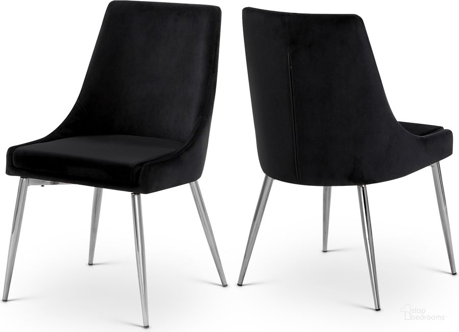 The appearance of Meridian 784BlackC Karina Series Contemporary Velvet Metal Frame Dining Room Chair Set of 2 designed by Meridian in the modern / contemporary interior design. This black velvet piece of furniture  was selected by 1StopBedrooms from Karina Collection to add a touch of cosiness and style into your home. Sku: 784Black-C. Material: Metal. Product Type: Dining Chair. Image1