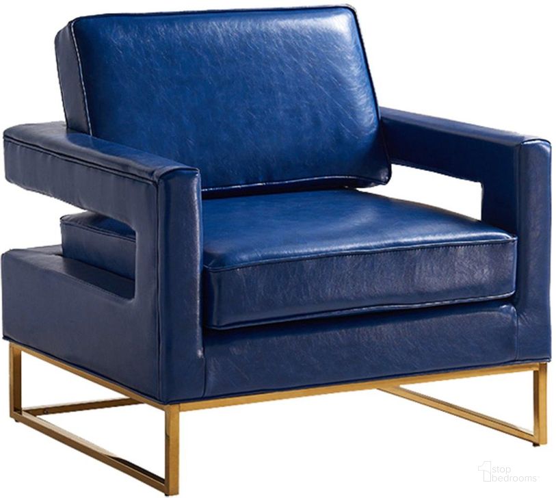 The appearance of Meridian Amelia Accent Chair in Navy designed by Meridian in the modern / contemporary interior design. This navy leather piece of furniture  was selected by 1StopBedrooms from Amelia Collection to add a touch of cosiness and style into your home. Sku: 512Navy. Material: Leather. Product Type: Accent Chair. Image1