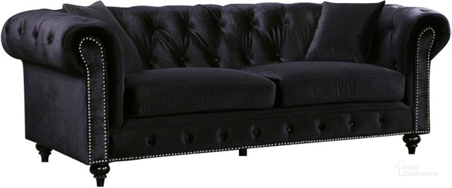 The appearance of Meridian Chesterfield Velvet Sofa in Black designed by Meridian in the modern / contemporary interior design. This black velvet piece of furniture  was selected by 1StopBedrooms from Chesterfield Collection to add a touch of cosiness and style into your home. Sku: 662BL-S. Material: Fabric. Product Type: Sofa. Image1