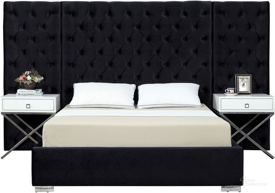 The appearance of Meridian GRANDEBLACKK Grande Series  King Size Platform Bed designed by Meridian in the modern / contemporary interior design. This black velvet piece of furniture  was selected by 1StopBedrooms from Grande Collection to add a touch of cosiness and style into your home. Sku: GrandeBlack-K-1;GrandeBlack-K-2;GrandeBlack-K-3. Bed Type: Platform Bed. Product Type: Platform Bed. Bed Size: King. Material: Velvet. Image1