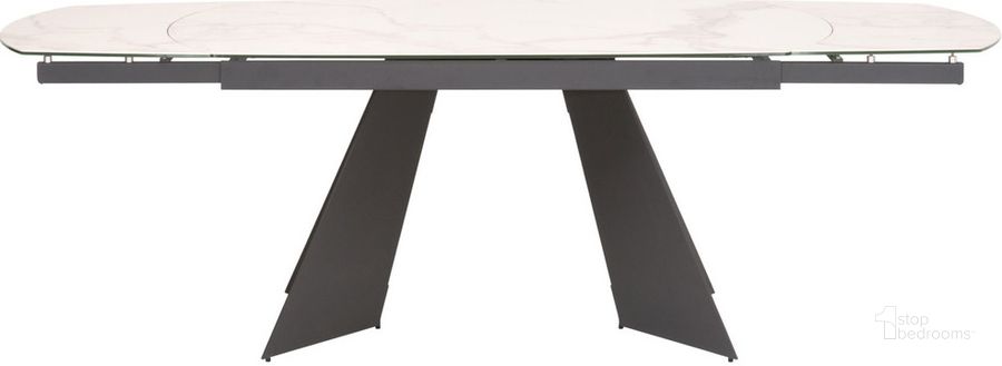 The appearance of Meridian Matte Dark Gray Torque Extendable Dining Table designed by Essentials For Living in the modern / contemporary interior design. This white and gray piece of furniture  was selected by 1StopBedrooms from Meridian Collection to add a touch of cosiness and style into your home. Sku: 1604-EXDT.MDG/CWHT. Table Base Style: Double Pedestal. Material: Steel. Product Type: Dining Table. Table Top Shape: Rectangular. Size: 95". Image1