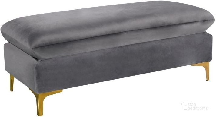 The appearance of Meridian Naomi Velvet Ottoman in Grey designed by Meridian in the modern / contemporary interior design. This grey velvet piece of furniture  was selected by 1StopBedrooms from Naomi Collection to add a touch of cosiness and style into your home. Sku: 636Grey-Ott. Material: Upholstered. Product Type: Ottoman. Image1