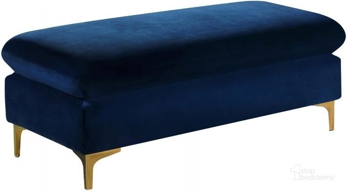 The appearance of Meridian Naomi Velvet Ottoman in Navy designed by Meridian in the modern / contemporary interior design. This navy velvet piece of furniture  was selected by 1StopBedrooms from Naomi Collection to add a touch of cosiness and style into your home. Sku: 636Navy-Ott. Material: Upholstered. Product Type: Ottoman. Image1