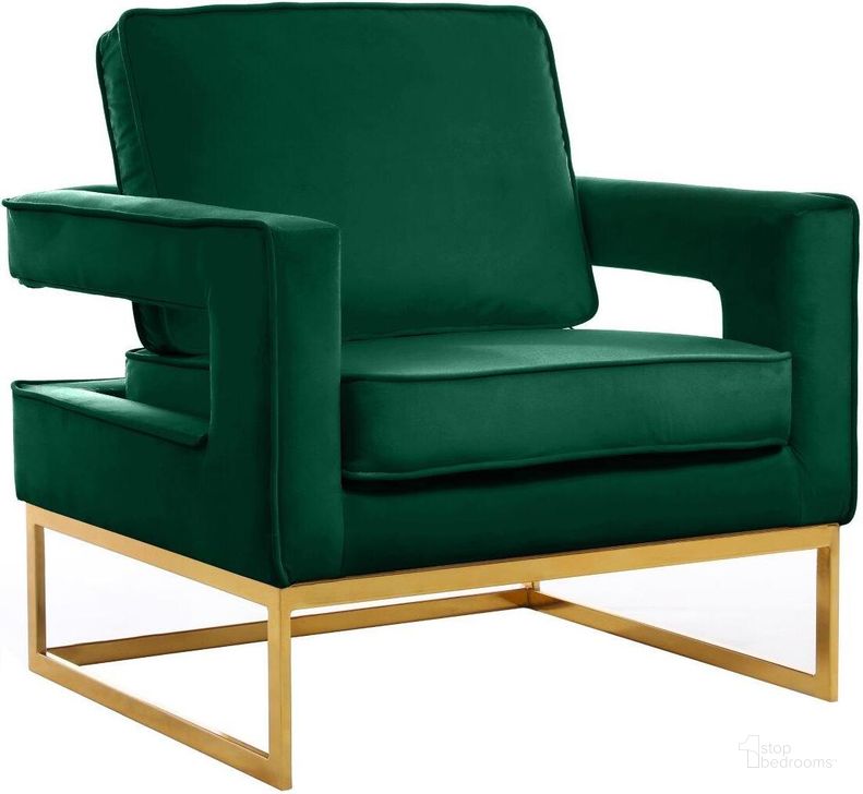 The appearance of Meridian Noah Accent Chair in Green designed by Meridian in the modern / contemporary interior design. This green velvet piece of furniture  was selected by 1StopBedrooms from Noah Collection to add a touch of cosiness and style into your home. Sku: 511Green. Material: Fabric. Product Type: Accent Chair. Image1