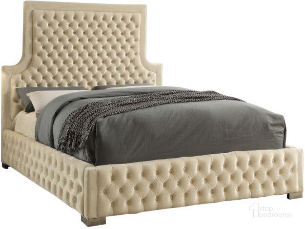 The appearance of Sedona Velvet King Bed In Cream designed by Meridian in the modern / contemporary interior design. This cream velvet piece of furniture  was selected by 1StopBedrooms from Sedona Collection to add a touch of cosiness and style into your home. Sku: SedonaCream-K-1;SedonaCream-K-2. Product Type: Bed. Bed Size: King. Material: Velvet. Image1