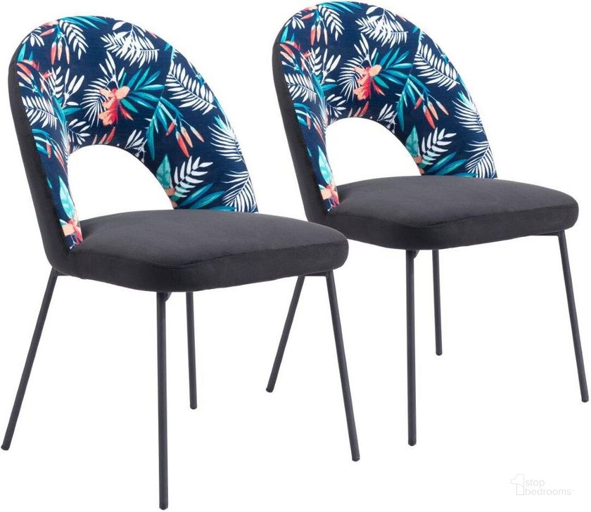 The appearance of Merion Dining Chair Set Of 2 In Multicolor Print And Black designed by Zuo Modern in the modern / contemporary interior design. This multi piece of furniture  was selected by 1StopBedrooms from Merion Collection to add a touch of cosiness and style into your home. Sku: 109366. Product Type: Dining Chair. Material: Plywood. Image1