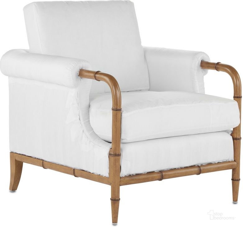 The appearance of Merle Walnut Arm Chair In Muslin designed by Currey & Company in the modern / contemporary interior design. This white piece of furniture  was selected by 1StopBedrooms from Barry Goralnick Collection to add a touch of cosiness and style into your home. Sku: 7000-0601. Material: Wood. Product Type: Arm Chair. Image1
