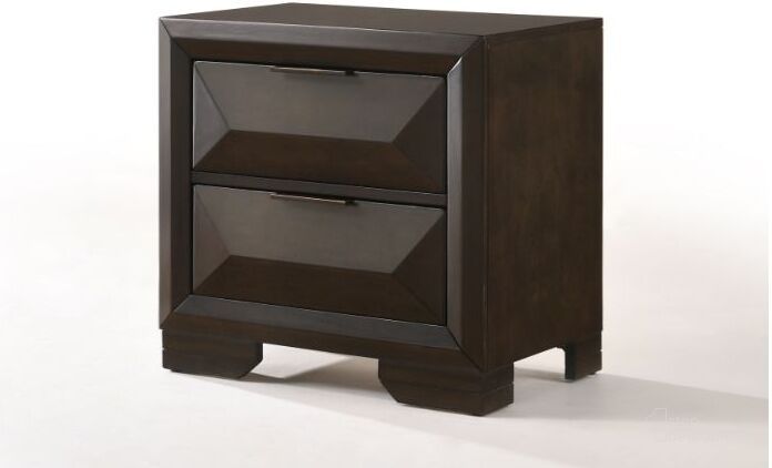 The appearance of Merveille Espresso Nightstand designed by ACME in the transitional interior design. This brown piece of furniture  was selected by 1StopBedrooms from Merveille Collection to add a touch of cosiness and style into your home. Sku: 22873. Material: Wood. Product Type: Nightstand. Image1