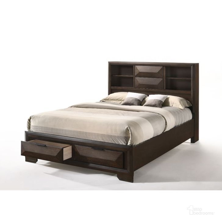 The appearance of Merveille Espresso Queen Bookcase Storage Bed designed by ACME in the transitional interior design. This brown piece of furniture  was selected by 1StopBedrooms from Merveille Collection to add a touch of cosiness and style into your home. Sku: 22870Q-HF;22871Q-R;22872Q-DRW. Bed Type: Storage Bed. Material: Wood. Product Type: Storage Bed. Bed Size: Queen. Image1