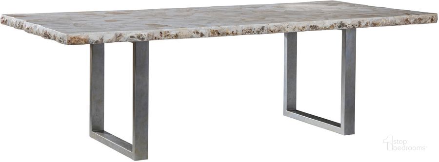 The appearance of Merville Gray Dining Table 0qb24541153 designed by Luxe Linea in the modern / contemporary interior design. This gray piece of furniture  was selected by 1StopBedrooms from Merville Collection to add a touch of cosiness and style into your home. Sku: 01-2306-877C. Table Base Style: Double Pedestal. Product Type: Dining Table. Table Top Shape: Rectangular. Size: 94". Image1