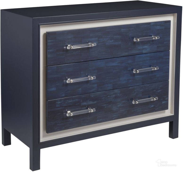 The appearance of Merville Navy Blue Chest designed by Luxe Linea in the modern / contemporary interior design. This navy blue piece of furniture  was selected by 1StopBedrooms from Merville Collection to add a touch of cosiness and style into your home. Sku: 01-2205-973. Product Type: Chest. Image1