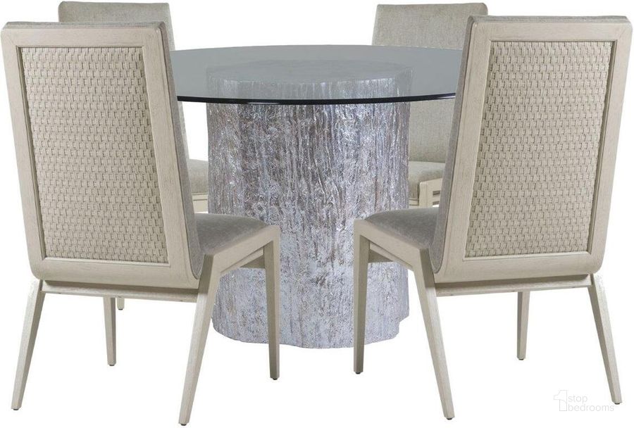 The appearance of Merville Silver Dining Room Set 0qb24416606 designed by Luxe Linea in the modern / contemporary interior design. This silver piece of furniture  was selected by 1StopBedrooms from Merville Collection to add a touch of cosiness and style into your home. Sku: 01-2037-870-56C;01-2105-880-01. Table Base Style: Pedestal. Table Top Shape: Round. Product Type: Dining Room Set. Size: 56". Image1
