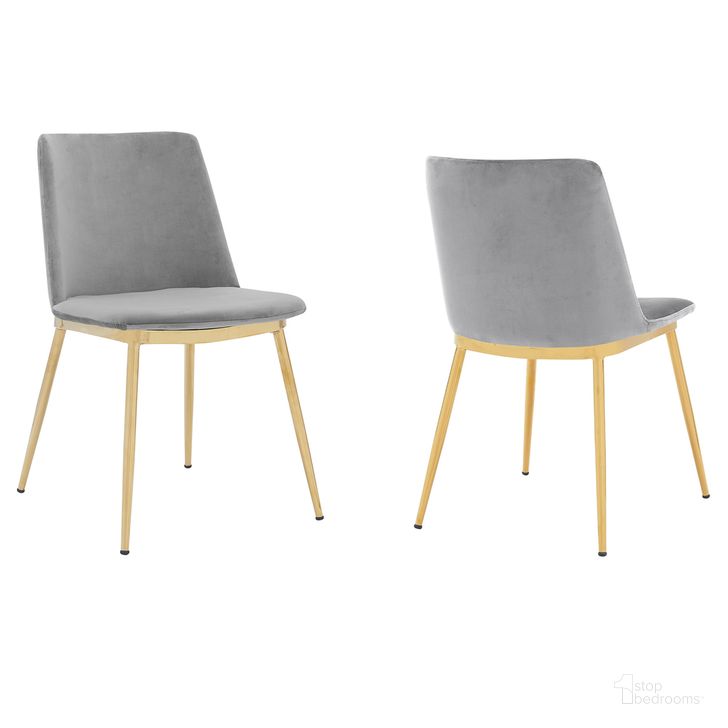 The appearance of Messina Modern Gray Velvet and Gold Metal Leg Dining Room Chair Set of 2 designed by Armen Living in the glam interior design. This gray piece of furniture  was selected by 1StopBedrooms from Messina Collection to add a touch of cosiness and style into your home. Sku: LCMSSIGLGRY. Material: Metal. Product Type: Dining Chair. Image1