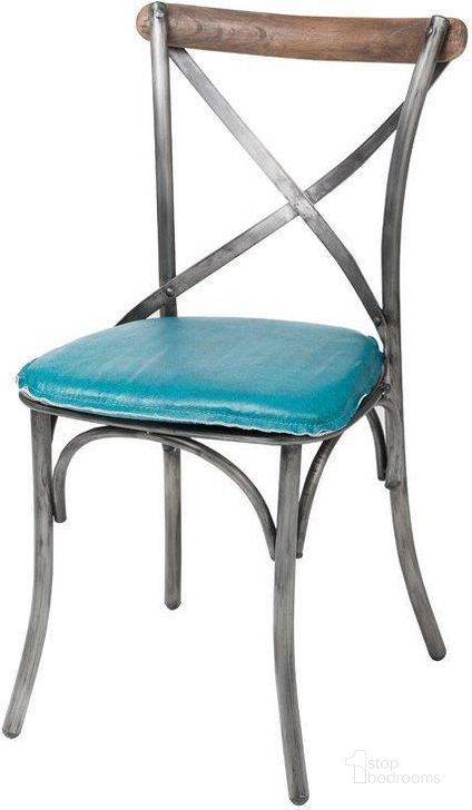The appearance of Metal Crossback Chair Set of 2 With Peacock Blue Seat Cushion designed by LH Imports in the industrial interior design. This blue piece of furniture  was selected by 1StopBedrooms from Bistro Collection to add a touch of cosiness and style into your home. Sku: CLA-03P. Material: Metal. Product Type: Dining Chair. Image1