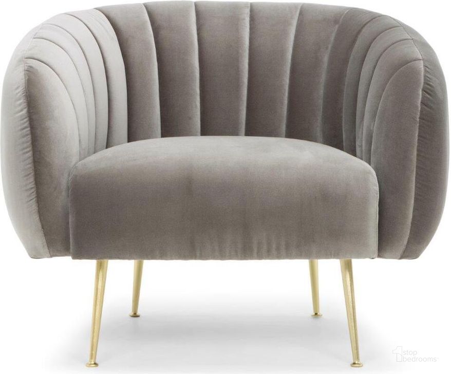 The appearance of Metro Channeled Accent Chair In Brass Legs And Mouse Grey Upholstery designed by Urbia in the modern / contemporary interior design. This grey piece of furniture  was selected by 1StopBedrooms from Metro Collection to add a touch of cosiness and style into your home. Sku: VSD-CHAN-C-GREY. Product Type: Accent Chair. Material: Plywood. Image1