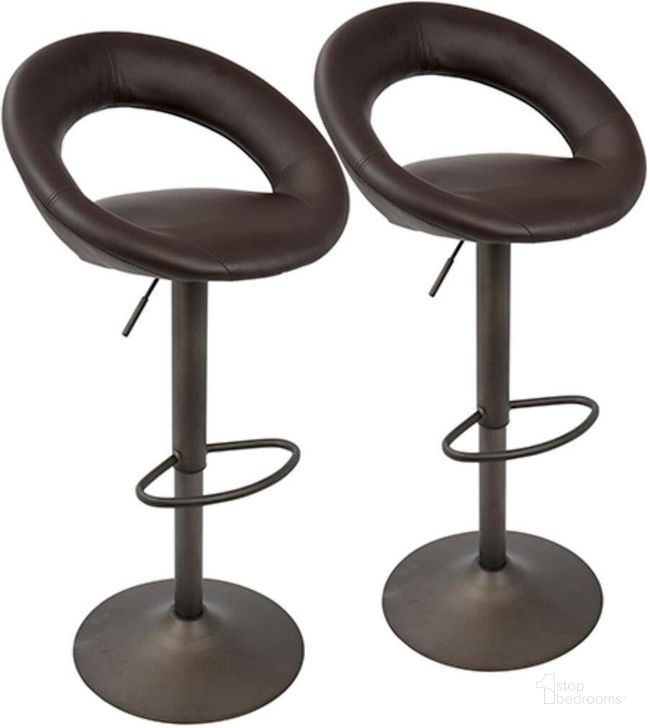 The appearance of Metro Contemporary Adjustable Barstool In Antique With Brown Faux Leather - Set Of 2 designed by Lumisource in the modern / contemporary interior design. This brown piece of furniture  was selected by 1StopBedrooms from Posh Collection to add a touch of cosiness and style into your home. Sku: BS-MET AN+BN2. Material: Metal. Product Type: Barstool. Image1