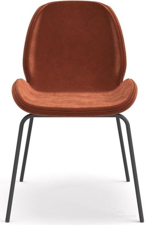 The appearance of Metro Dauphine Side Chair Set Of 2 In Black Legs And Burnt Orange Upholstery designed by Urbia in the modern / contemporary interior design. This burnt orange piece of furniture  was selected by 1StopBedrooms from Metro Collection to add a touch of cosiness and style into your home. Sku: CPR-DAU-SC-FJ147-2CT. Product Type: Side Chair. Material: Iron. Image1