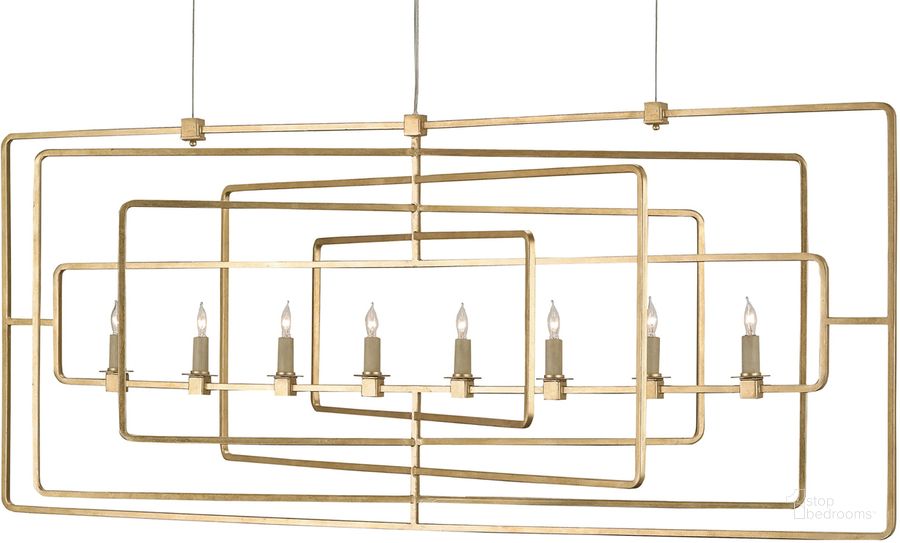 The appearance of Metro Gold Rectangular Chandelier designed by Currey & Company in the modern / contemporary interior design. This gold piece of furniture  was selected by 1StopBedrooms from Metro Collection to add a touch of cosiness and style into your home. Sku: 9542. Product Type: Chandelier. Material: Iron. Image1