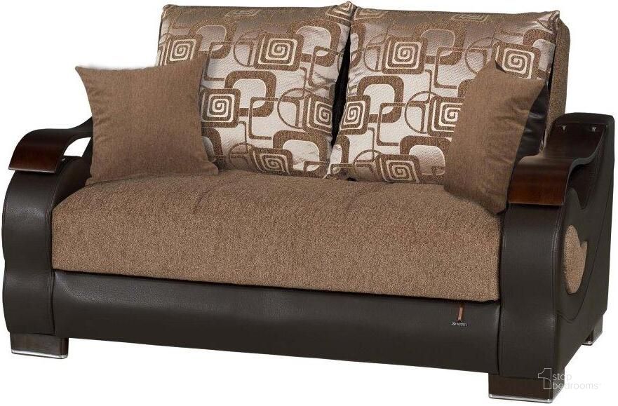 The appearance of Metroplex Upholstered Convertible Loveseat with Storage In Brown designed by Casamode in the modern / contemporary interior design. This light brown piece of furniture  was selected by 1StopBedrooms from Metroplex Collection to add a touch of cosiness and style into your home. Sku: MET-LS-CBN. Product Type: Loveseat. Material: Chenille. Image1
