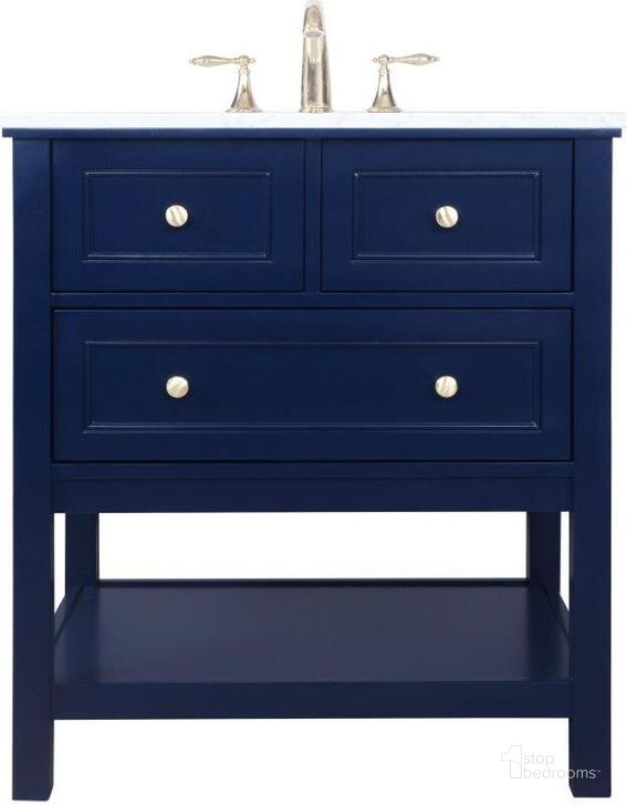 The appearance of Metropolis 30 Inch Single Bathroom Vanity In Blue designed by Elegant Lighting in the modern / contemporary interior design. This blue piece of furniture  was selected by 1StopBedrooms from Metropolis Collection to add a touch of cosiness and style into your home. Sku: VF27030BL. Material: Wood. Product Type: Bathroom Vanity. Image1
